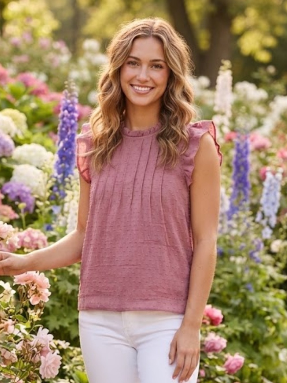 LOFT Dusty Rose Textured Short-Sleeve Top